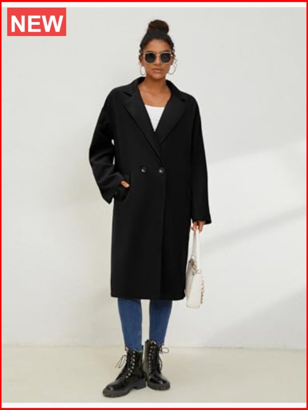 Wool Blend Oversized Double Breasted Long Trench Overcoat - Picture 6 of 7